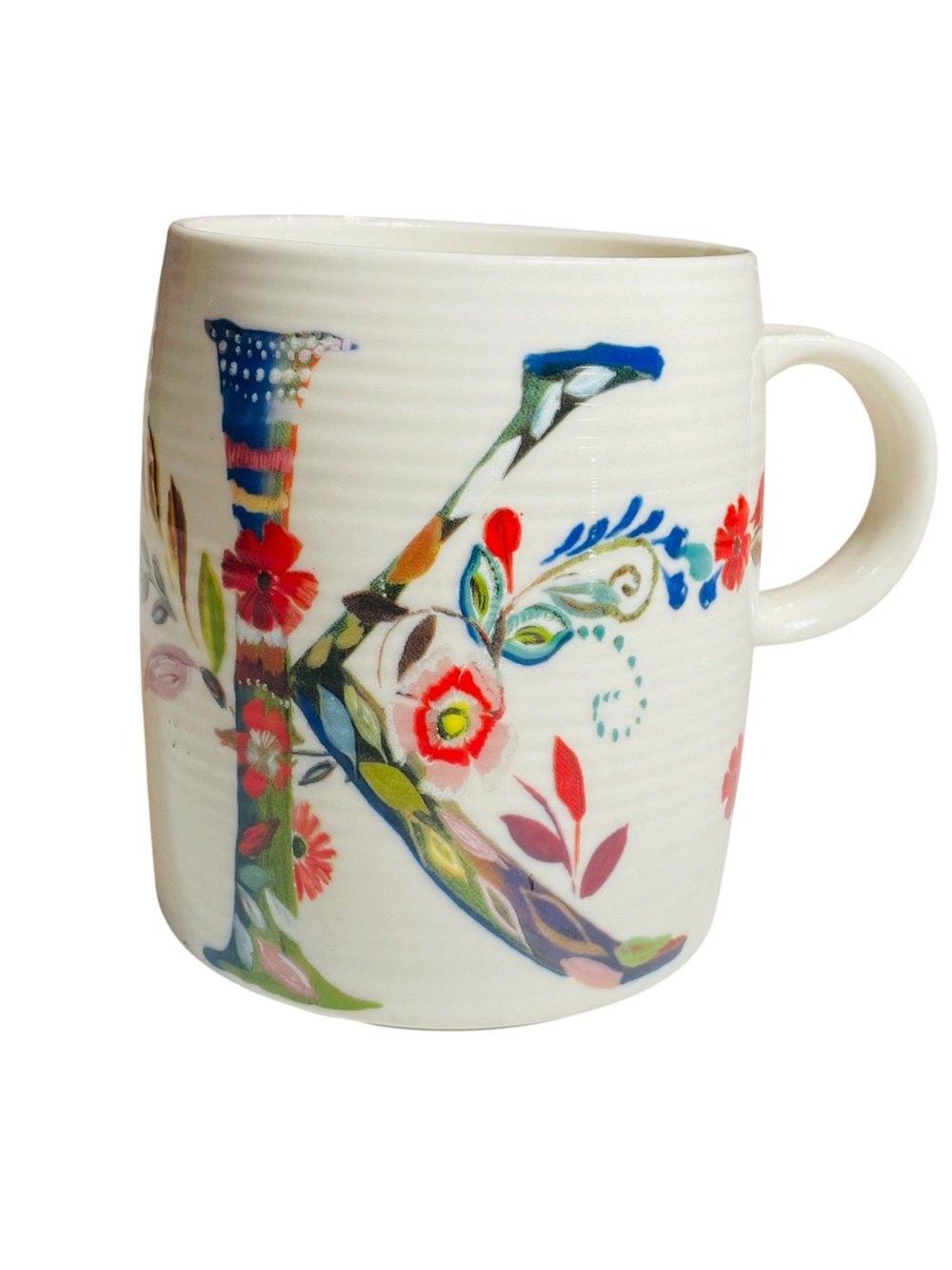 Anthropologie Starla M Halfman 'K' Monogram Coffee Tea Mug Petal Palette 12 oz
